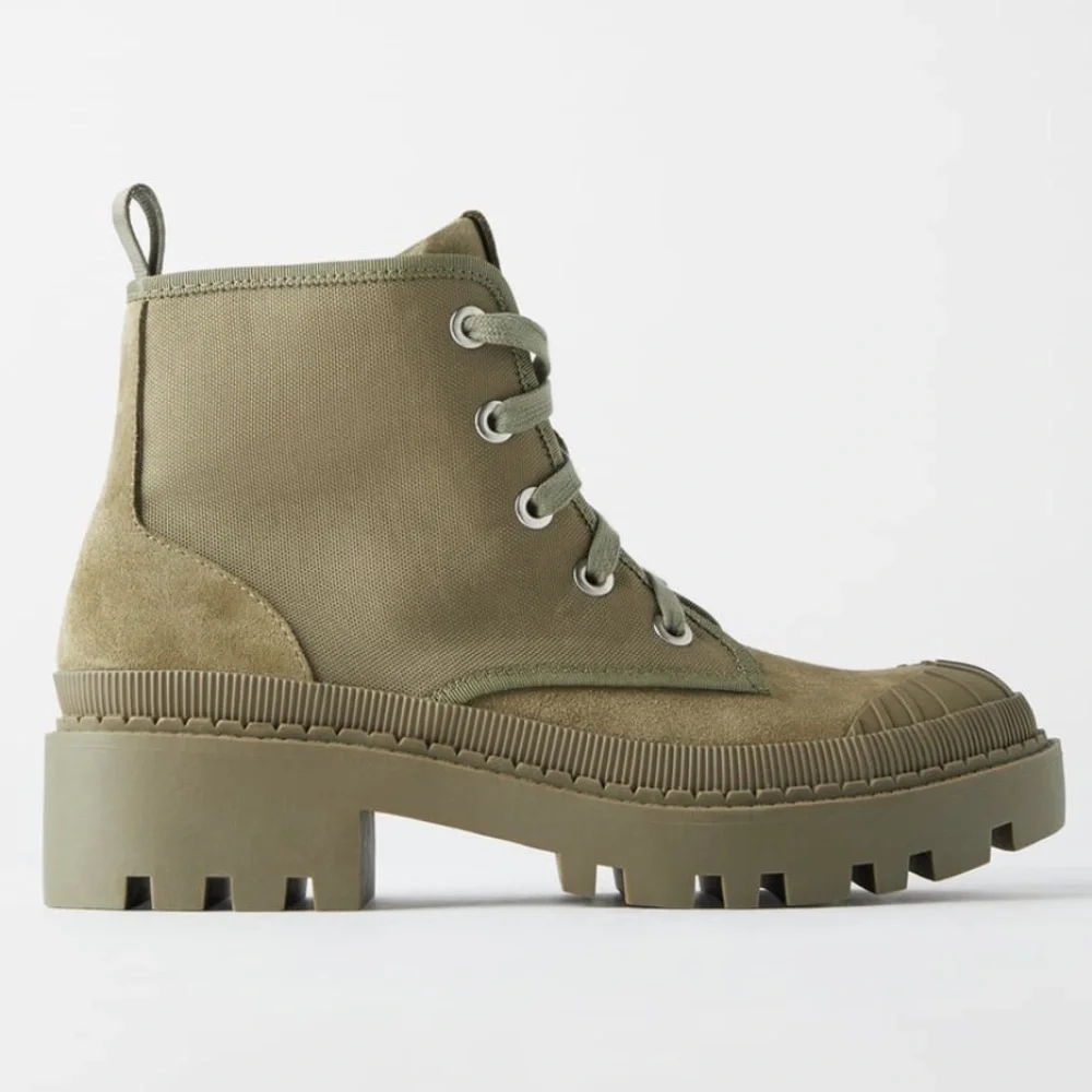 ZARA BNWT Flat Canvas Ankle Boots